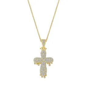 14K Gold Diamond Drip Cross Pendant