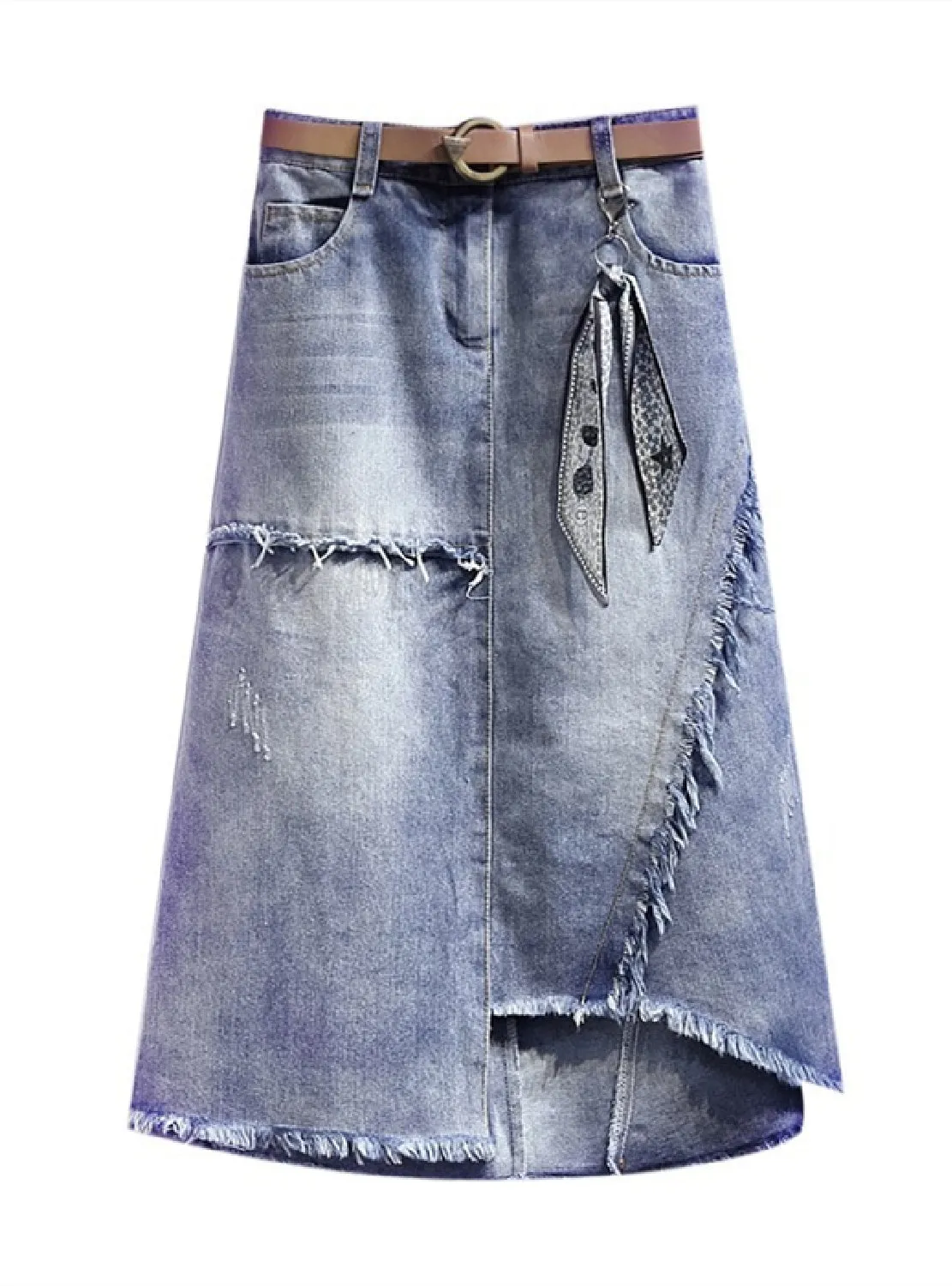 Asymmetric Long Denim Skirt