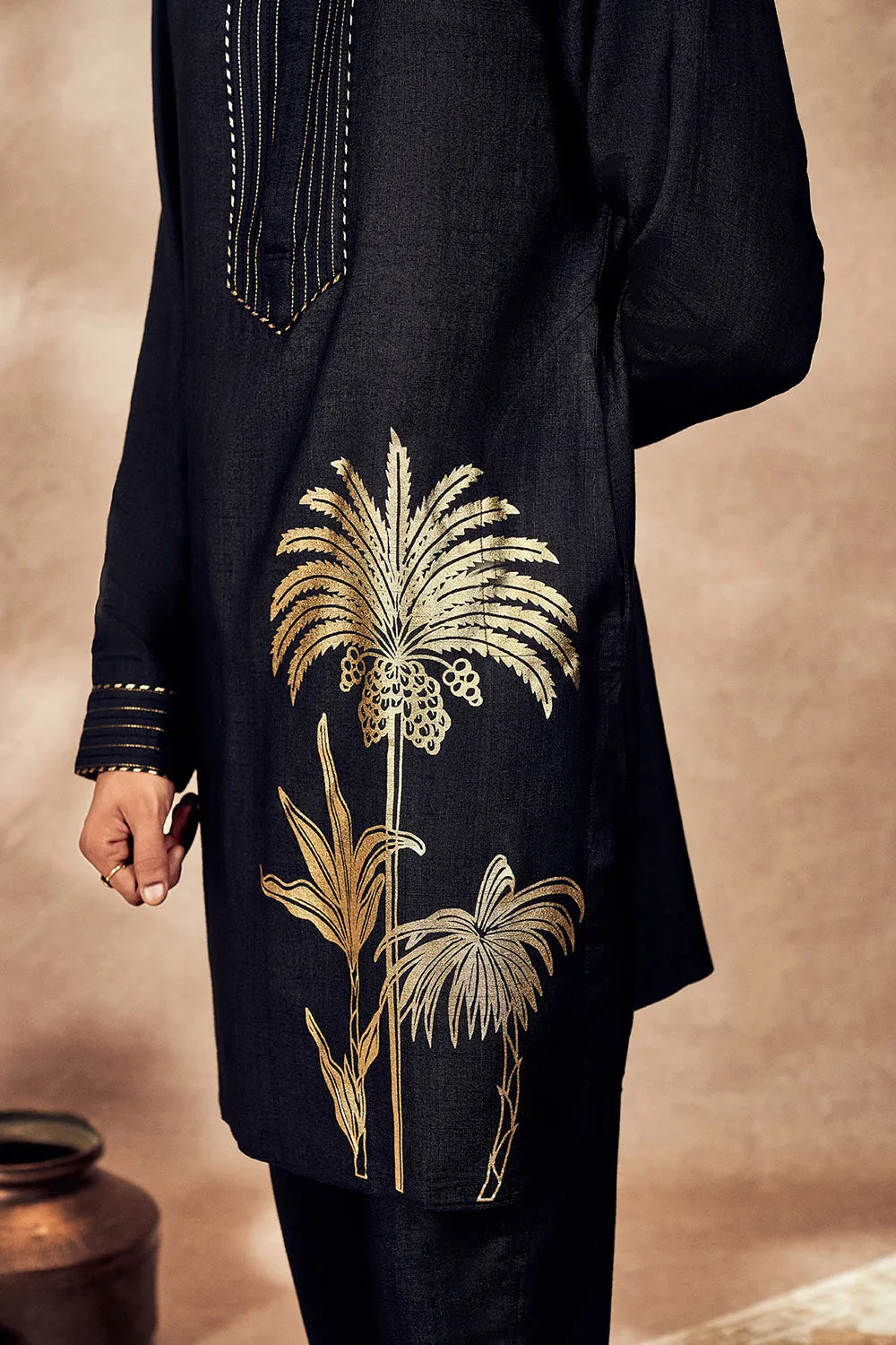 Black Palm Blooms Kurta