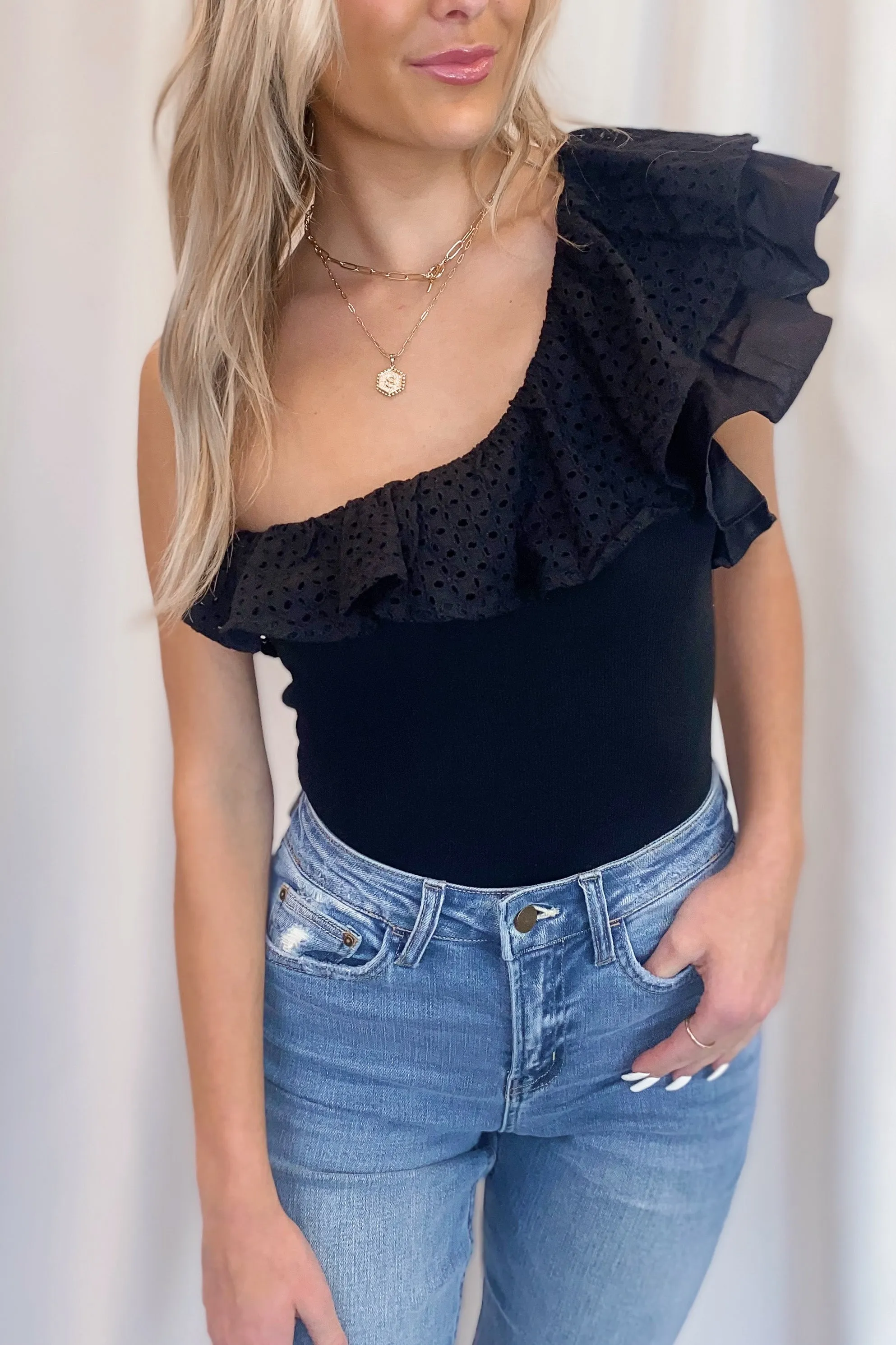 Black Ruffle Bodysuit