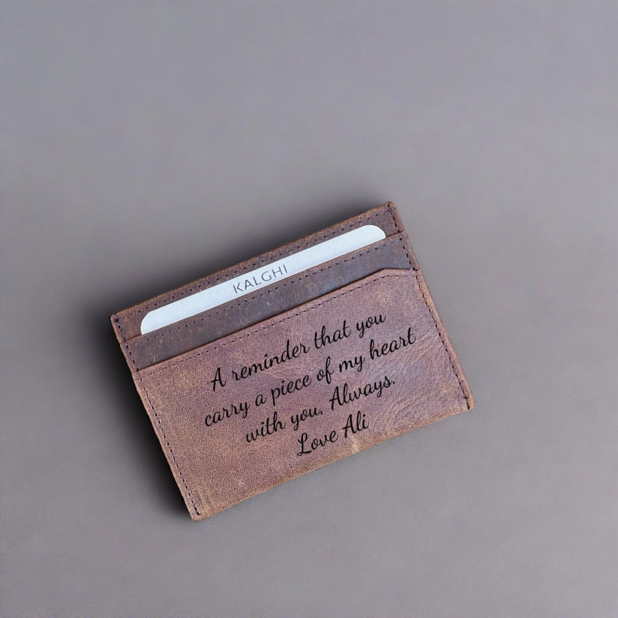 Brown Card Holder with Message and Name - KALGHI