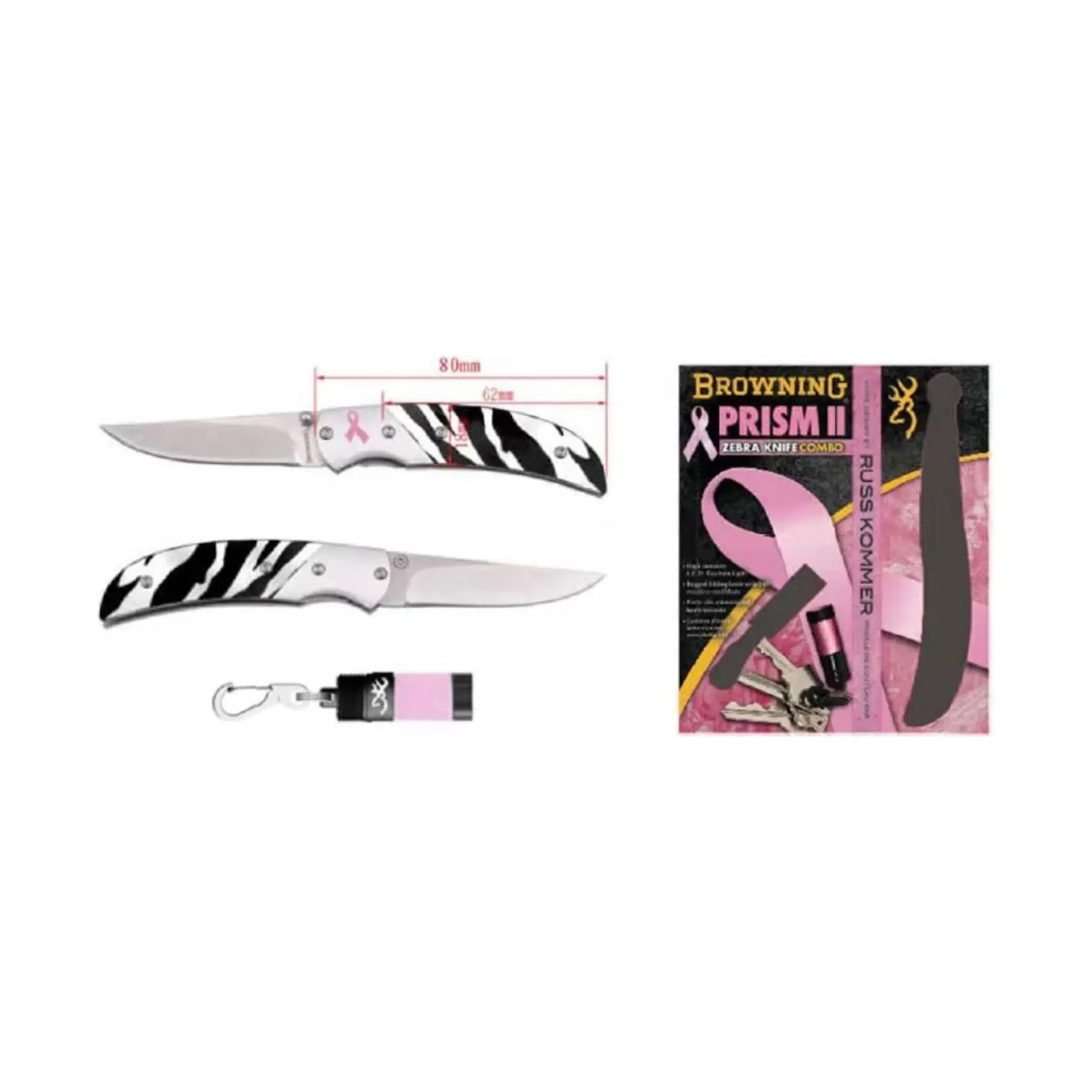 Browning Zebra Knife Light Combo Kit - Black/White/Pink