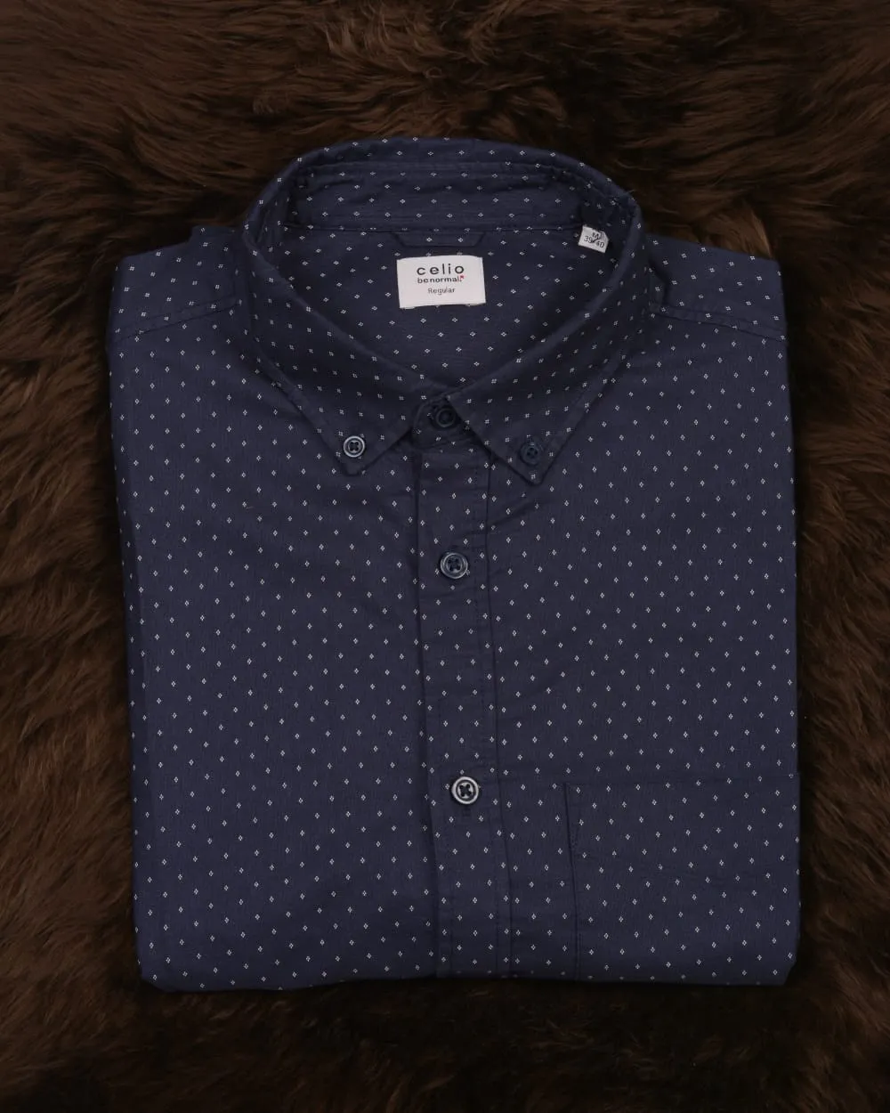 CELIO Printed Shirt with Button-Down Collar Blue Regular