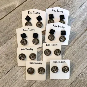 Cheetah Leopard Black Druzy Earrings Box Pack