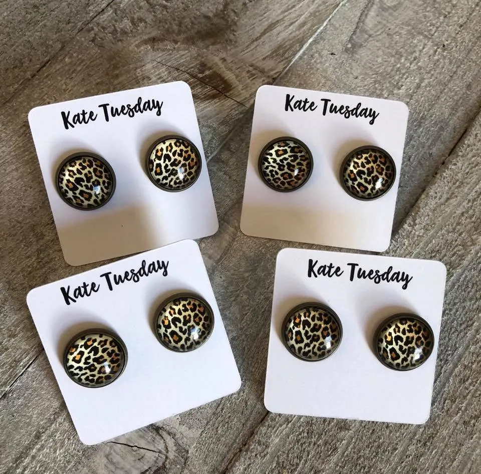 Cheetah Leopard Black Druzy Earrings Box Pack