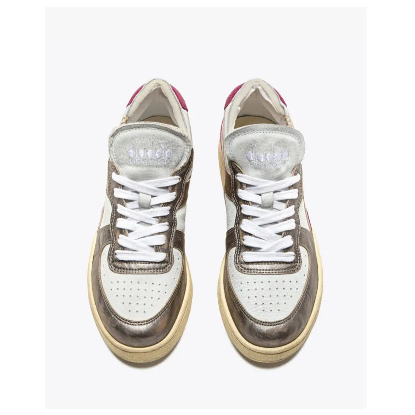 DIADORA HERITAGE SNEAKERS MI BASKET ROW CUT METAL PIGSKIN USED WN BIANCO-FUXIA