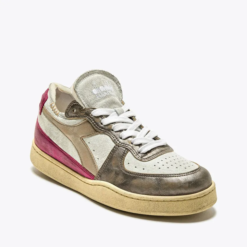 DIADORA HERITAGE SNEAKERS MI BASKET ROW CUT METAL PIGSKIN USED WN BIANCO-FUXIA