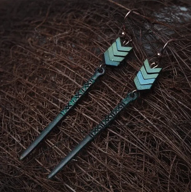 Distressed Green Arrow Turkish Styled  Earring