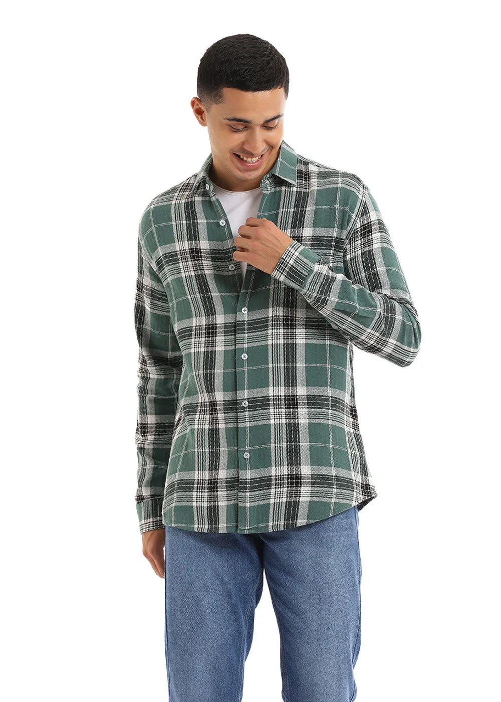 Dobby Dark Green Check Shirt