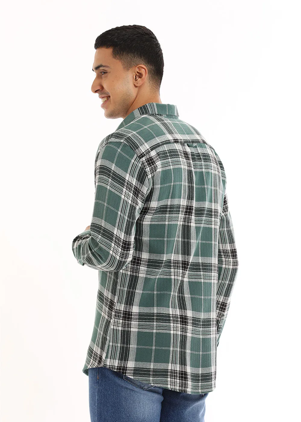 Dobby Dark Green Check Shirt