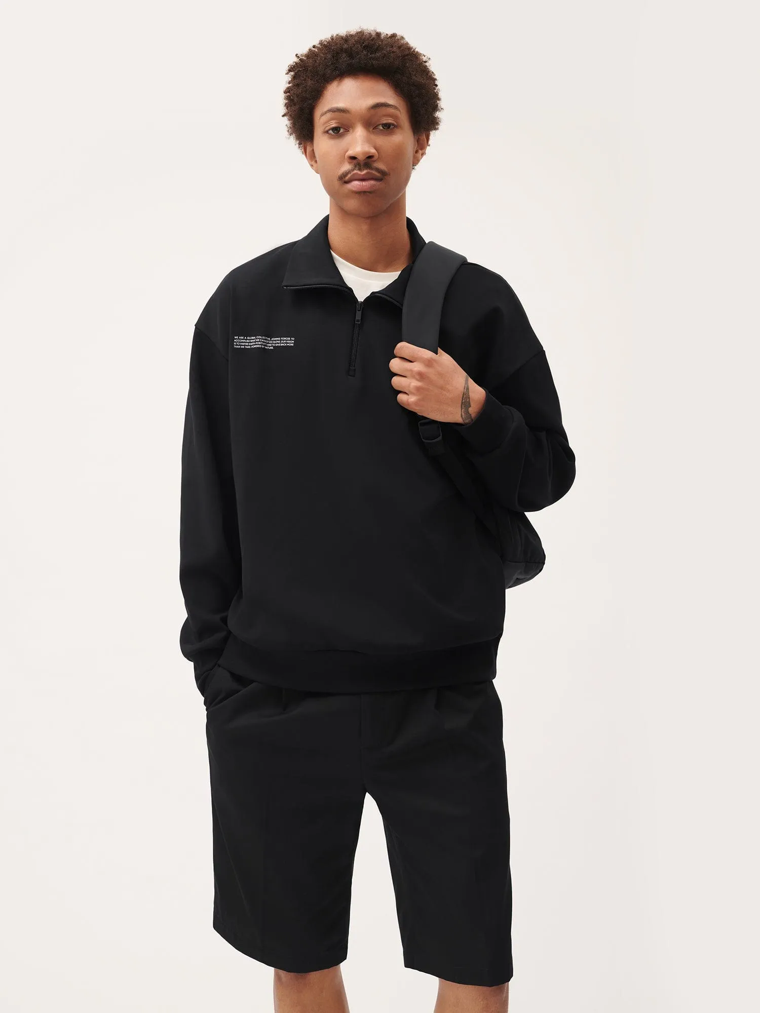 Double Jersey Half Zip Sweatshirt—black