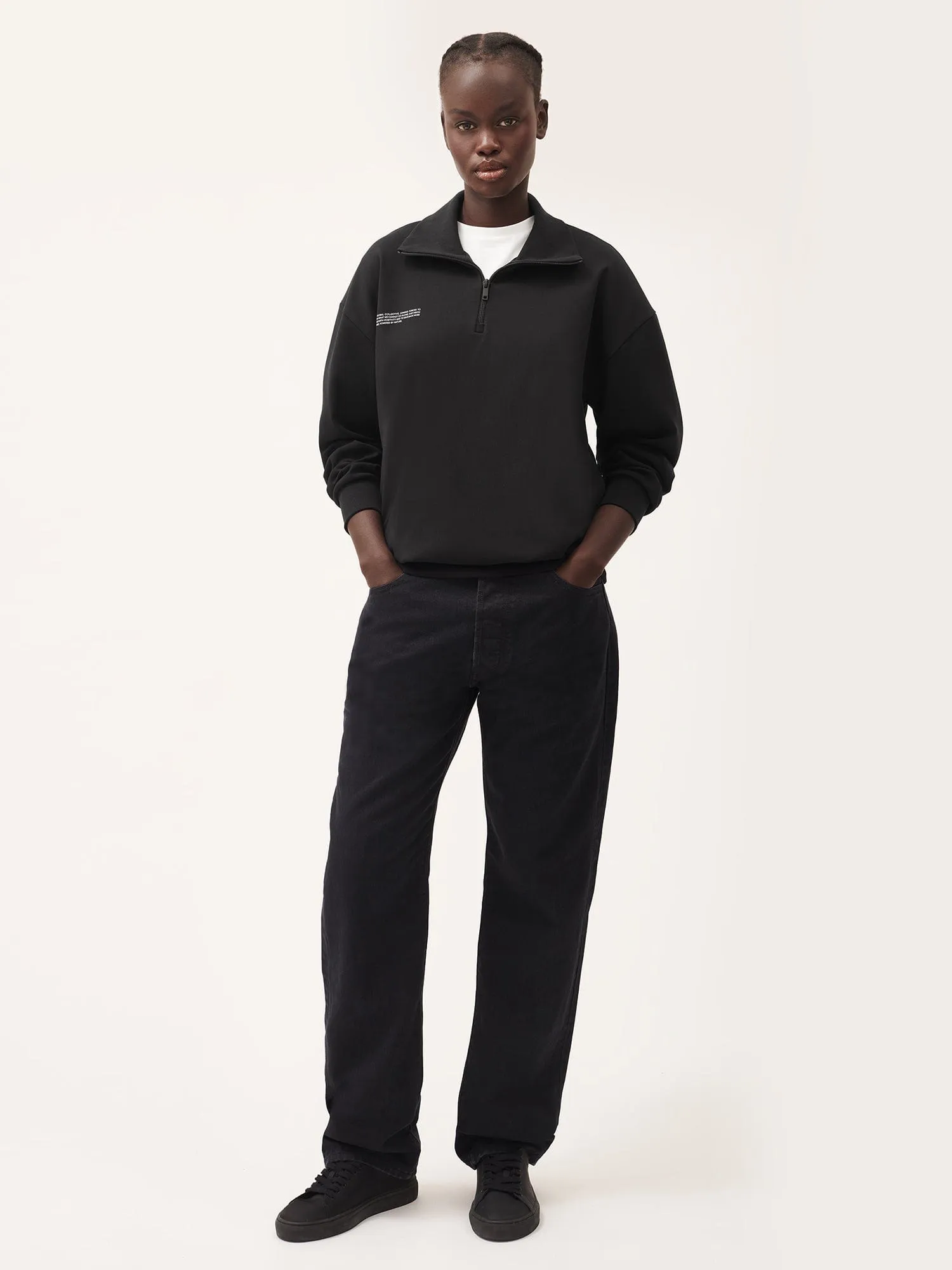 Double Jersey Half Zip Sweatshirt—black