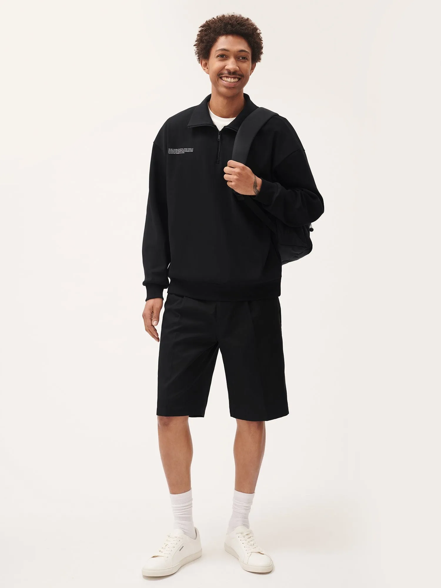 Double Jersey Half Zip Sweatshirt—black