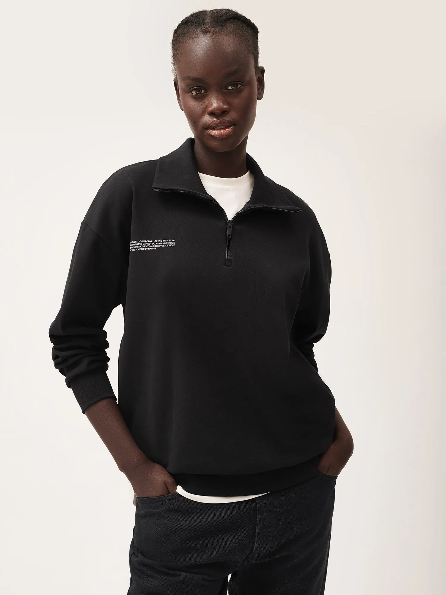 Double Jersey Half Zip Sweatshirt—black