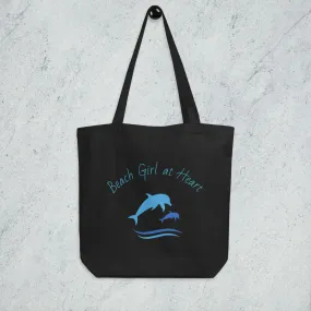 Eco Tote Bag "Beach Girl at Heart" with Dolphins