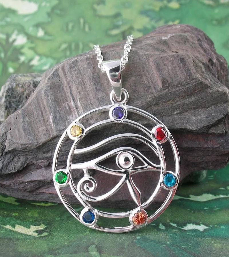 Eye of Horus Pendant with Chakra Crystals