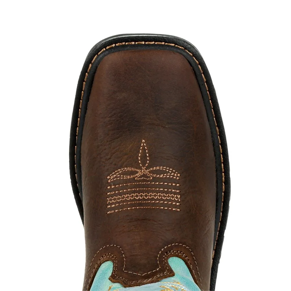 'Georgia Boot' Youth 8" Carbo-Tec Western Square Toe - Brown / Turquoise (Sizes 3.5Y-6Y)