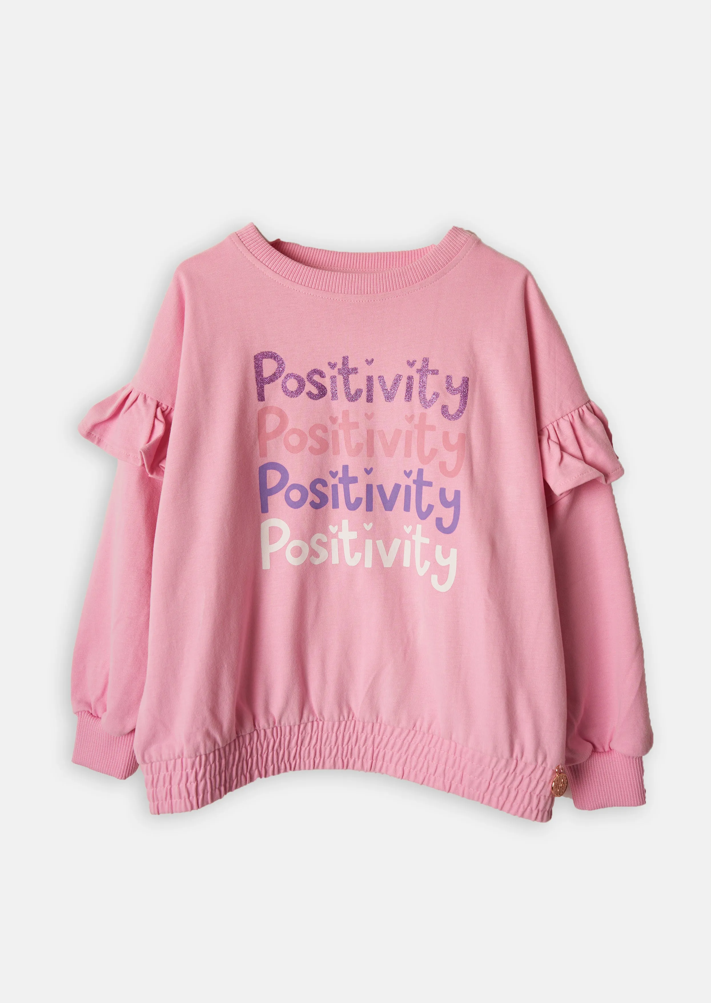 Girls Positive Vibes Printed Pink Sweatshirt