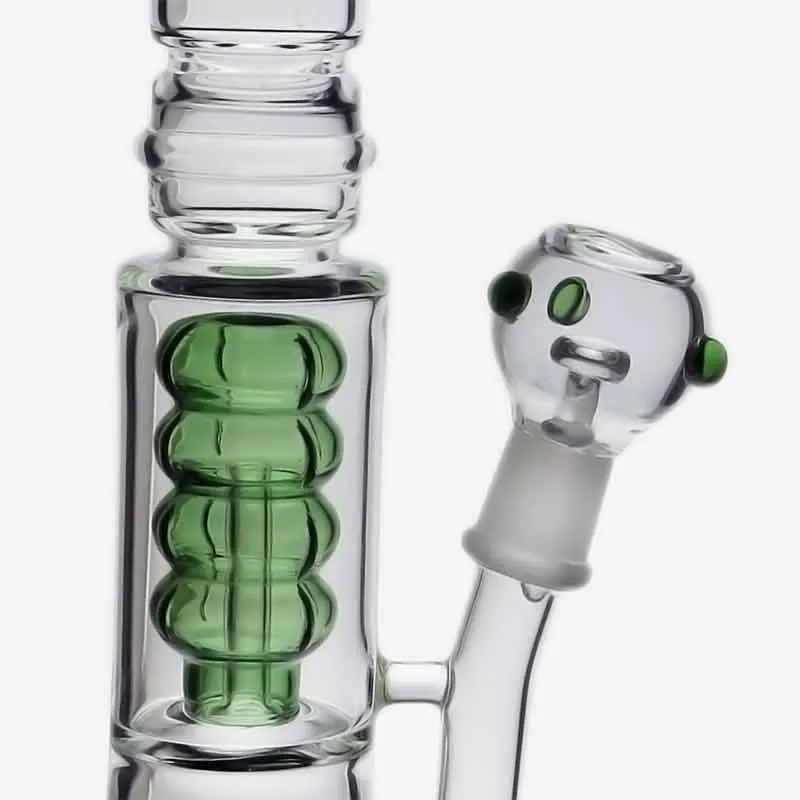 Glass Bong with two chambers, coloured glass accents and 16 slit showerhead percolator