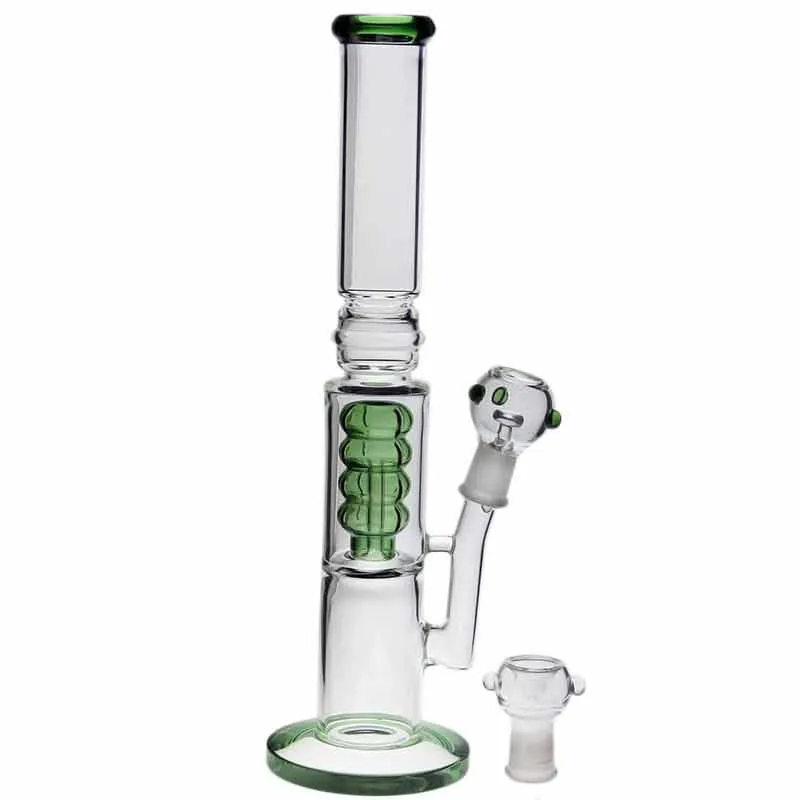 Glass Bong with two chambers, coloured glass accents and 16 slit showerhead percolator