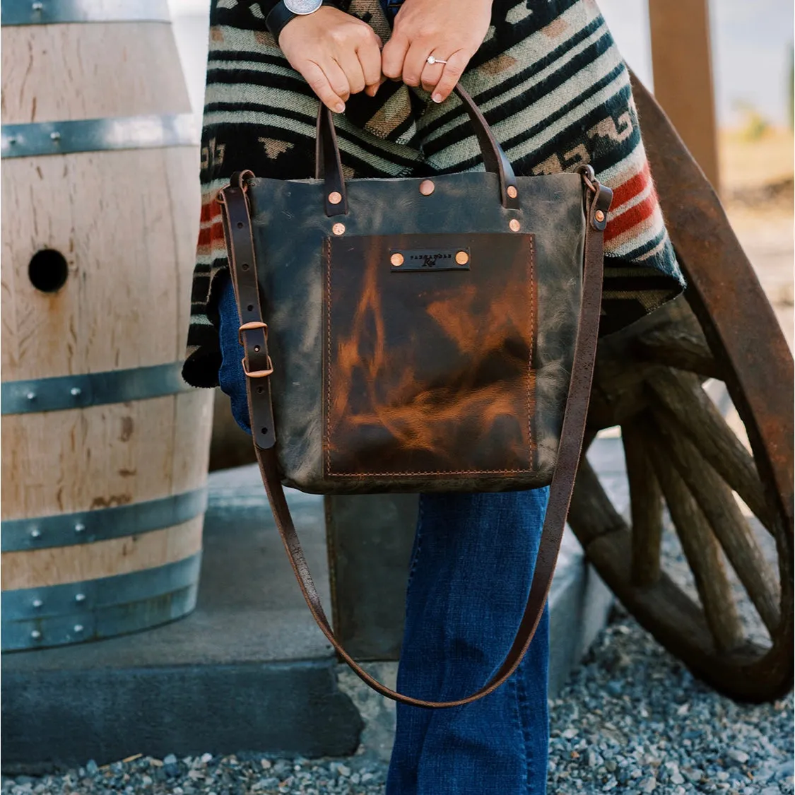 Grey Leather Camp Crossbody Purse Tote