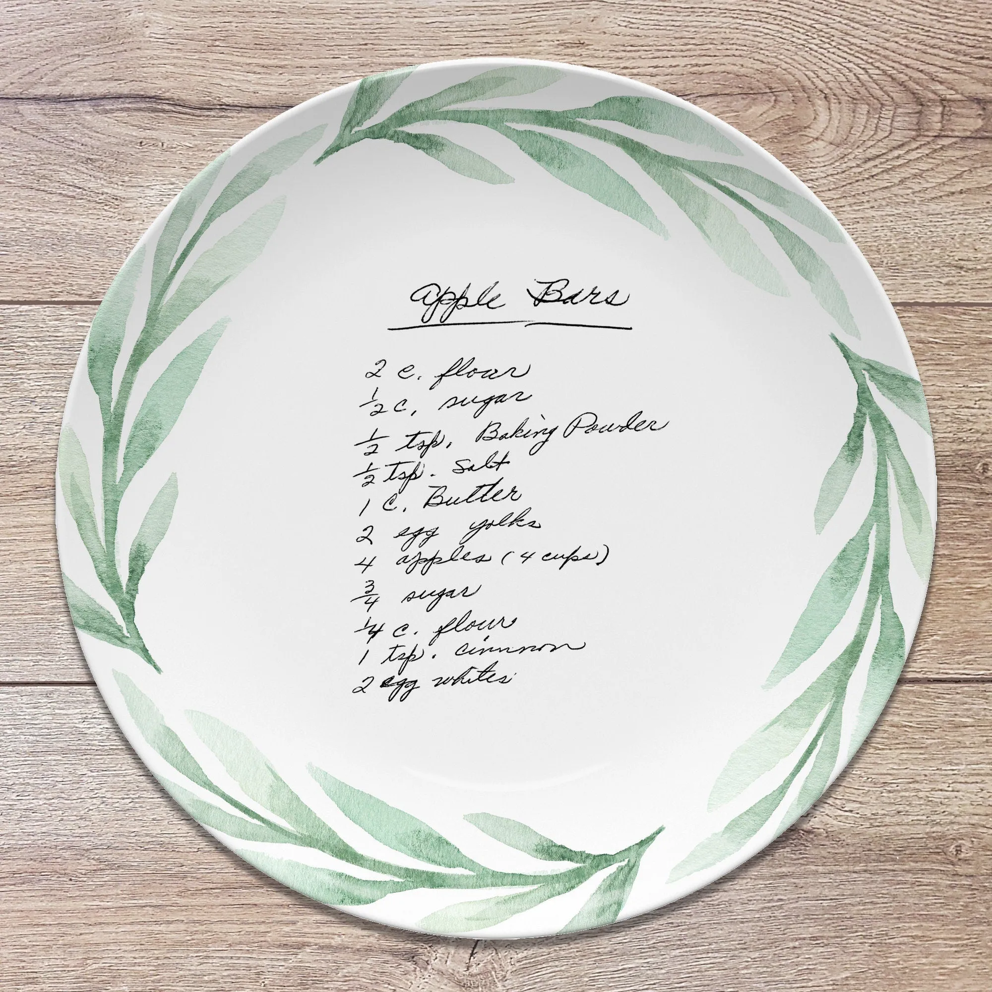 Handwritten Recipe Personalized Platter, Green Wreath Design