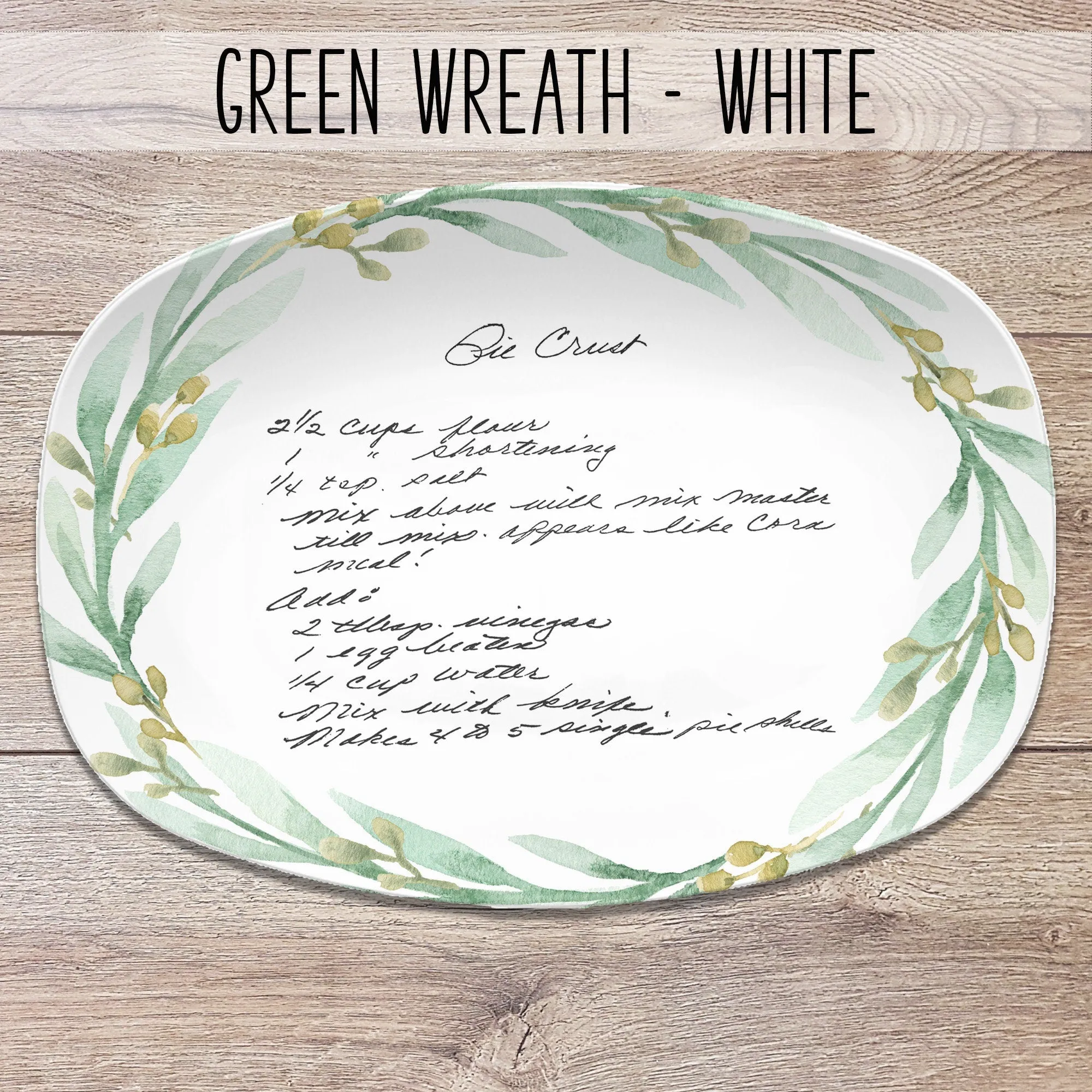 Handwritten Recipe Personalized Platter, Green Wreath Design