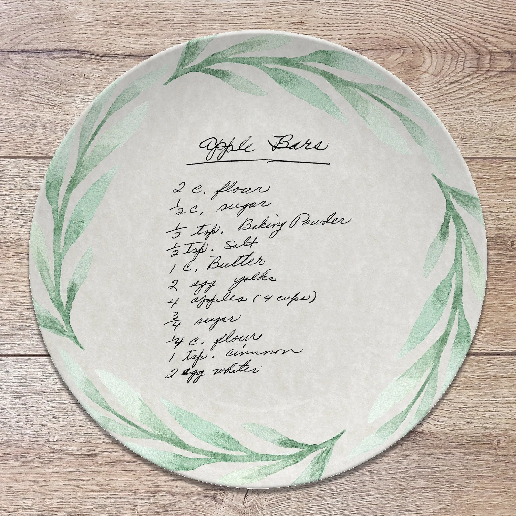 Handwritten Recipe Personalized Platter, Green Wreath Design