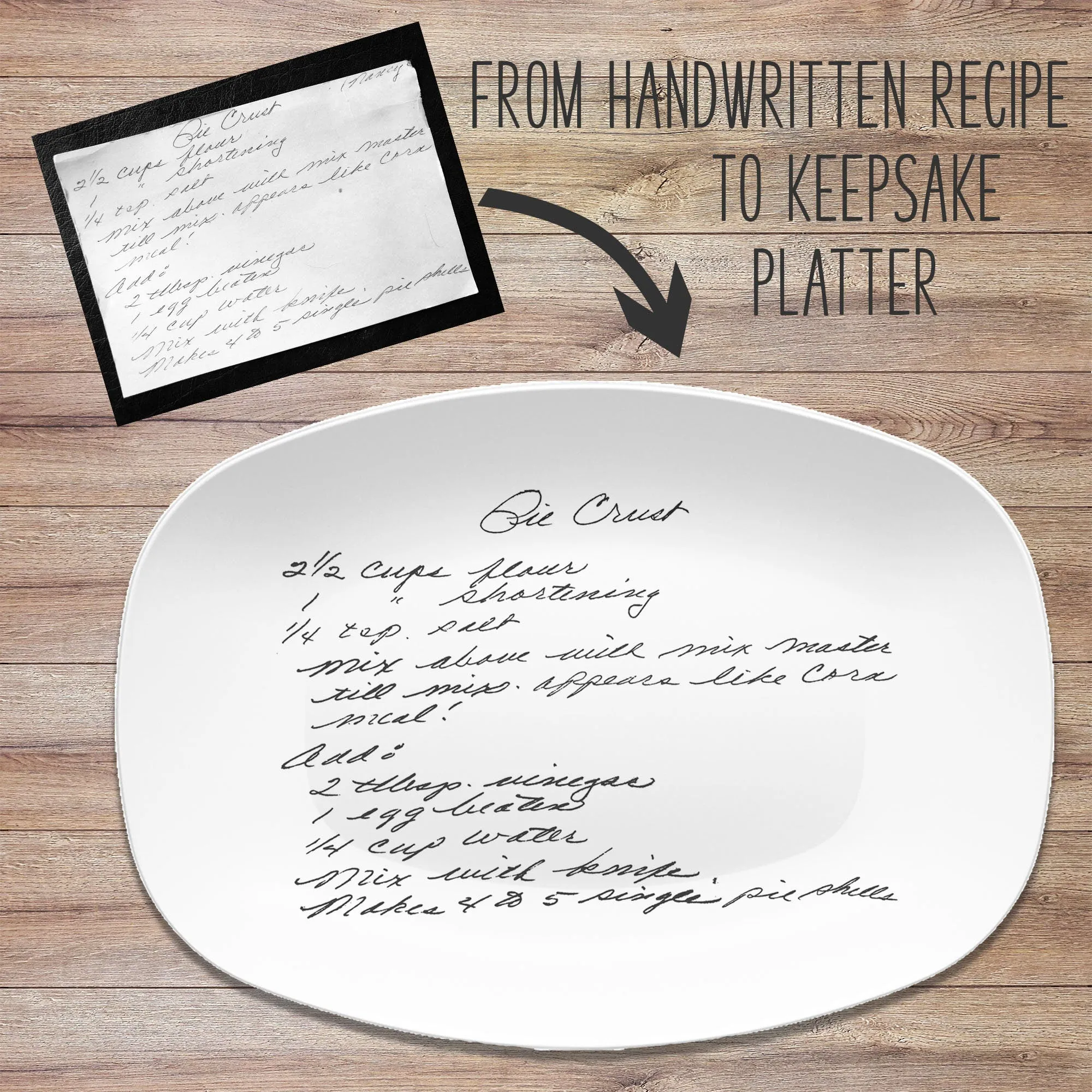 Handwritten Recipe Personalized Platter, Green Wreath Design