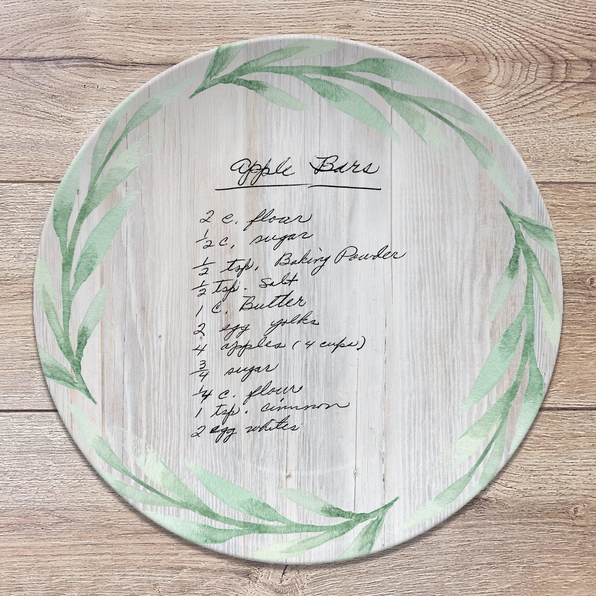 Handwritten Recipe Personalized Platter, Green Wreath Design