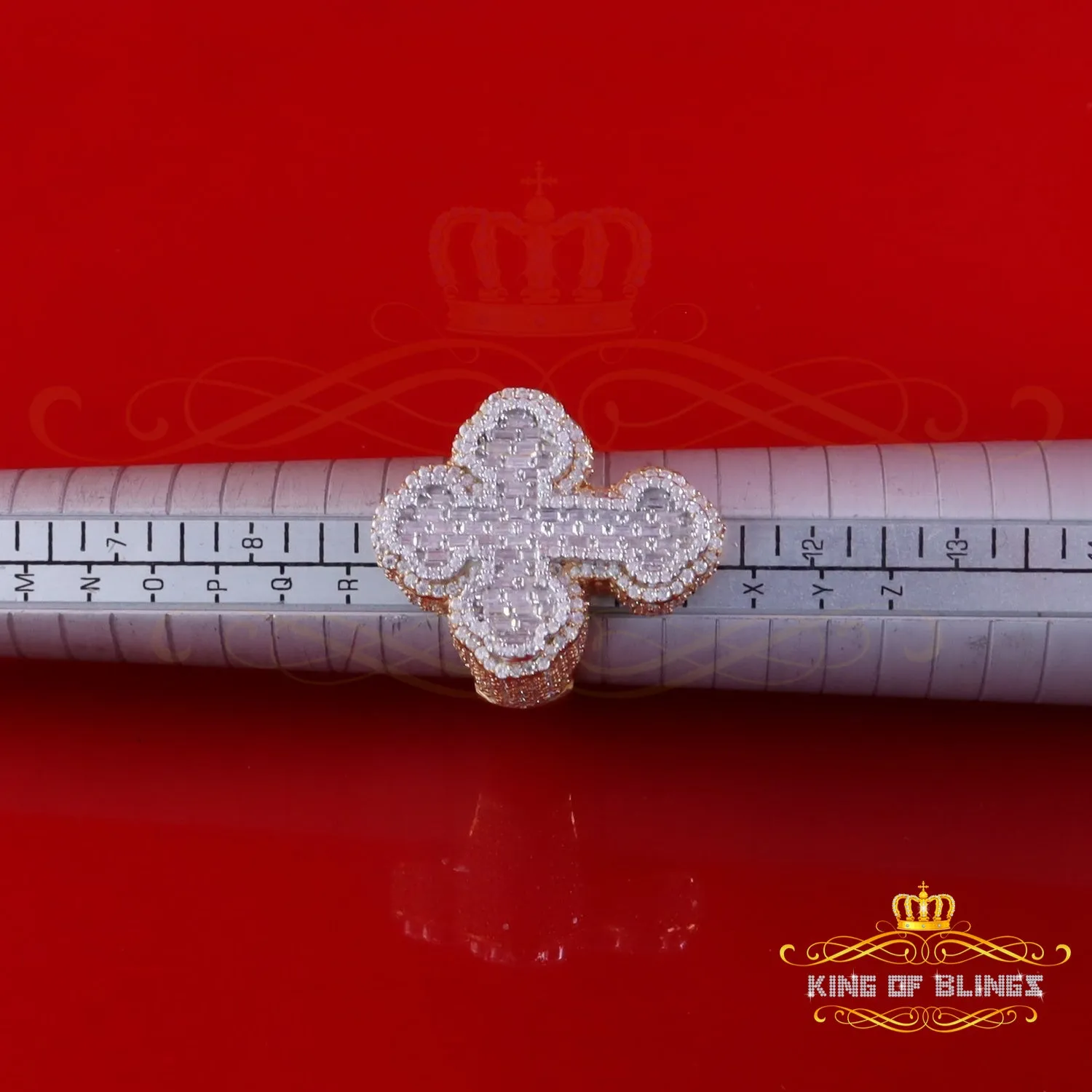 King of Bling's New 925 Sterling Silver 6.00ct VVS D Moissanite Rings Size 10 Yellow Cross Men's