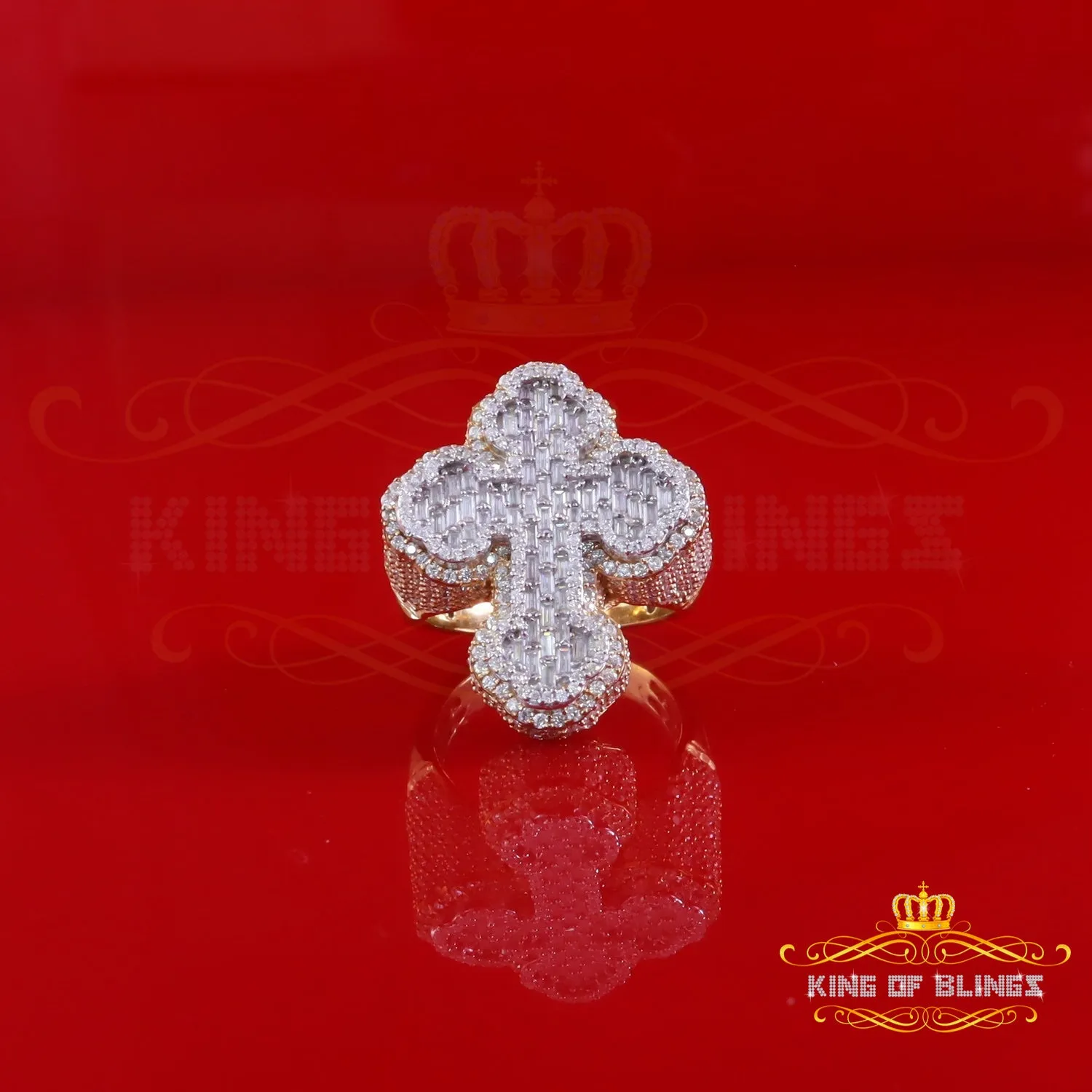 King of Bling's New 925 Sterling Silver 6.00ct VVS D Moissanite Rings Size 10 Yellow Cross Men's