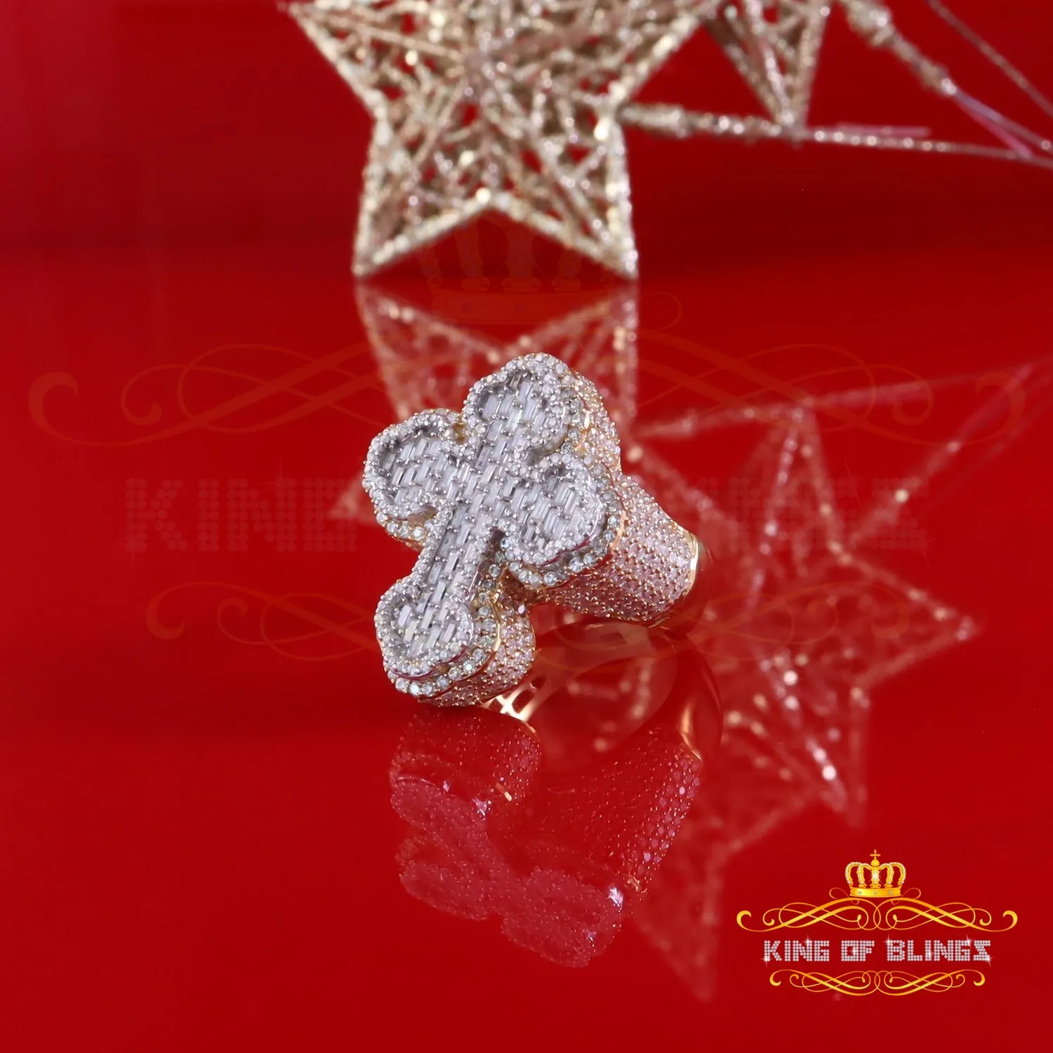 King of Bling's New 925 Sterling Silver 6.00ct VVS D Moissanite Rings Size 10 Yellow Cross Men's