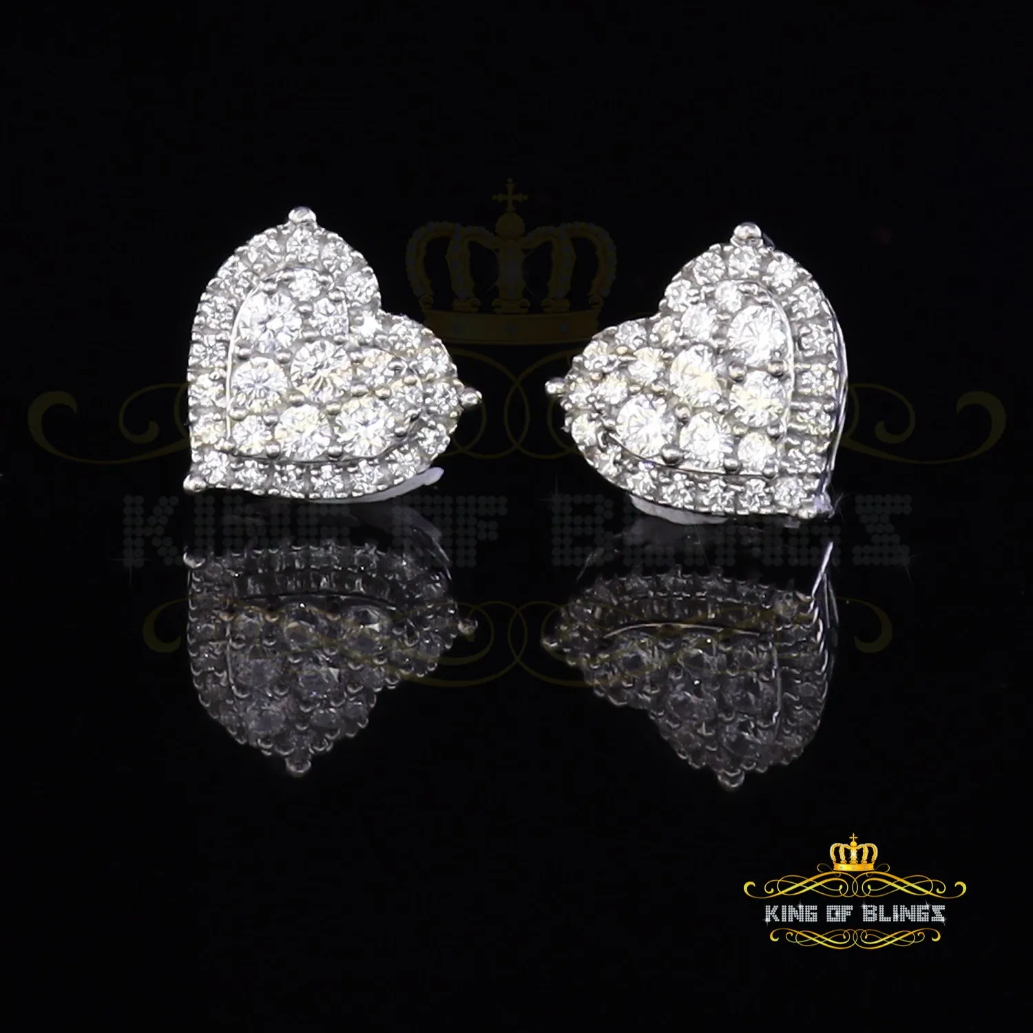 King of Blings- 1.18ct Cubic Zirconia 925 White Sterling Silver Women's Hip Hop Heart Earrings