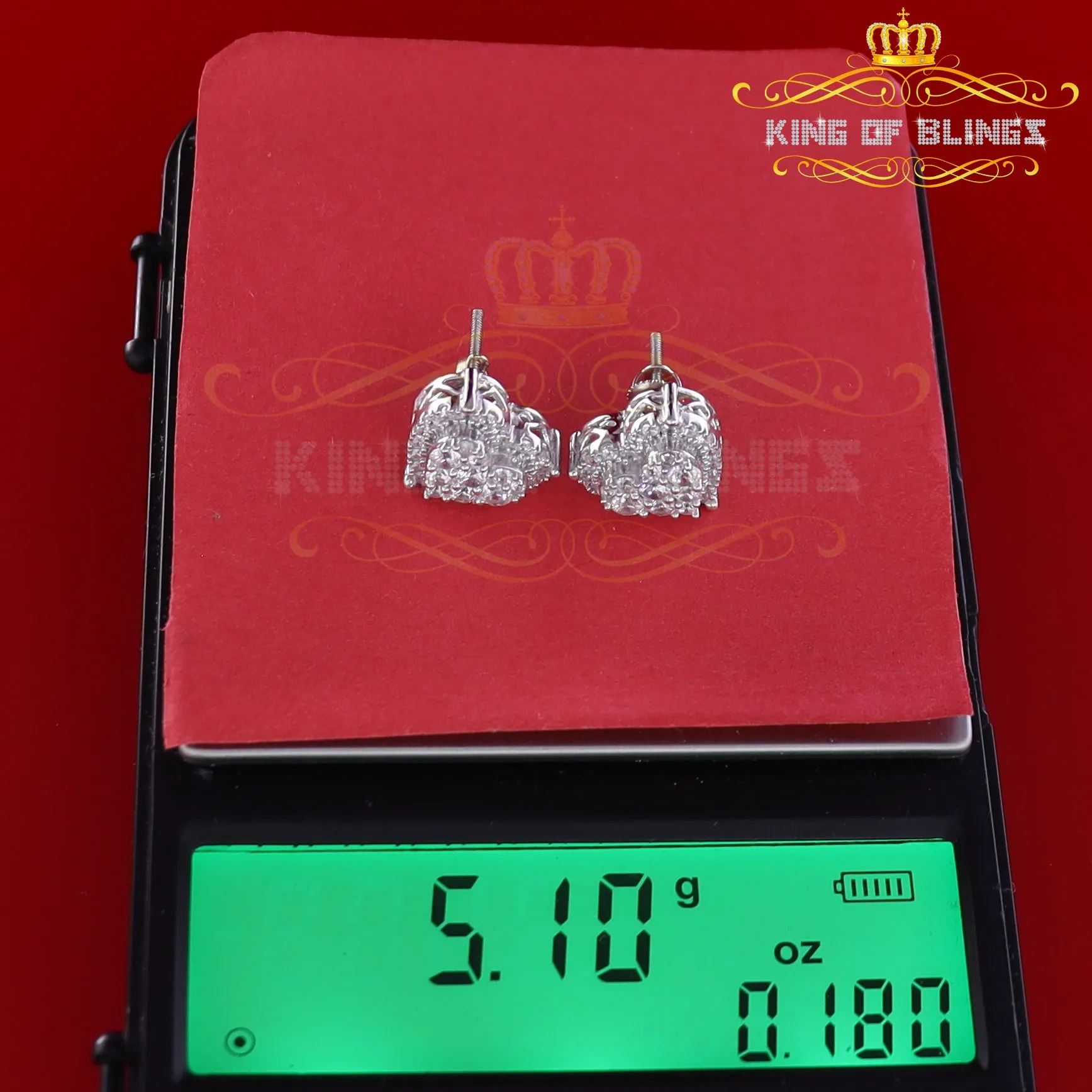 King of Blings- 1.18ct Cubic Zirconia 925 White Sterling Silver Women's Hip Hop Heart Earrings