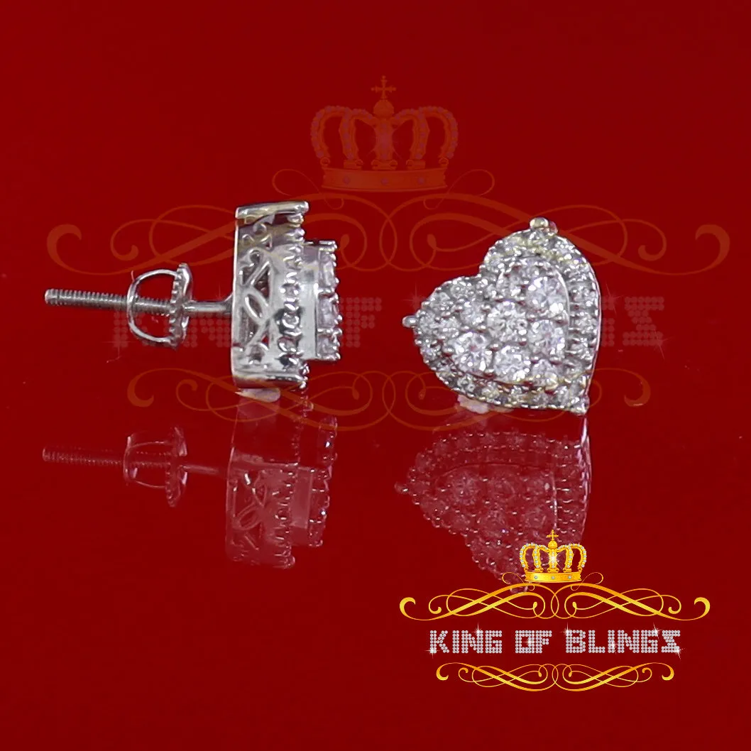 King of Blings- 1.18ct Cubic Zirconia 925 White Sterling Silver Women's Hip Hop Heart Earrings