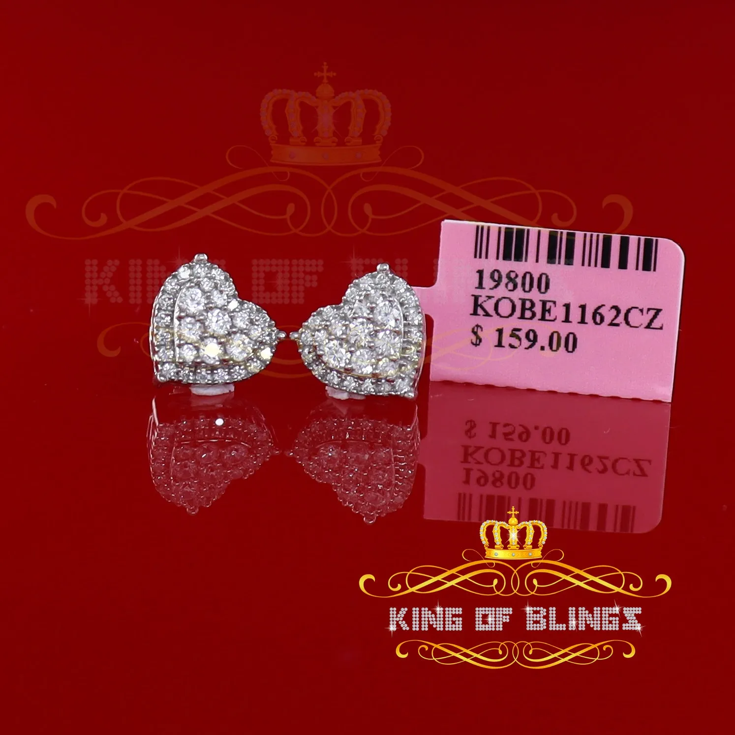 King of Blings- 1.18ct Cubic Zirconia 925 White Sterling Silver Women's Hip Hop Heart Earrings