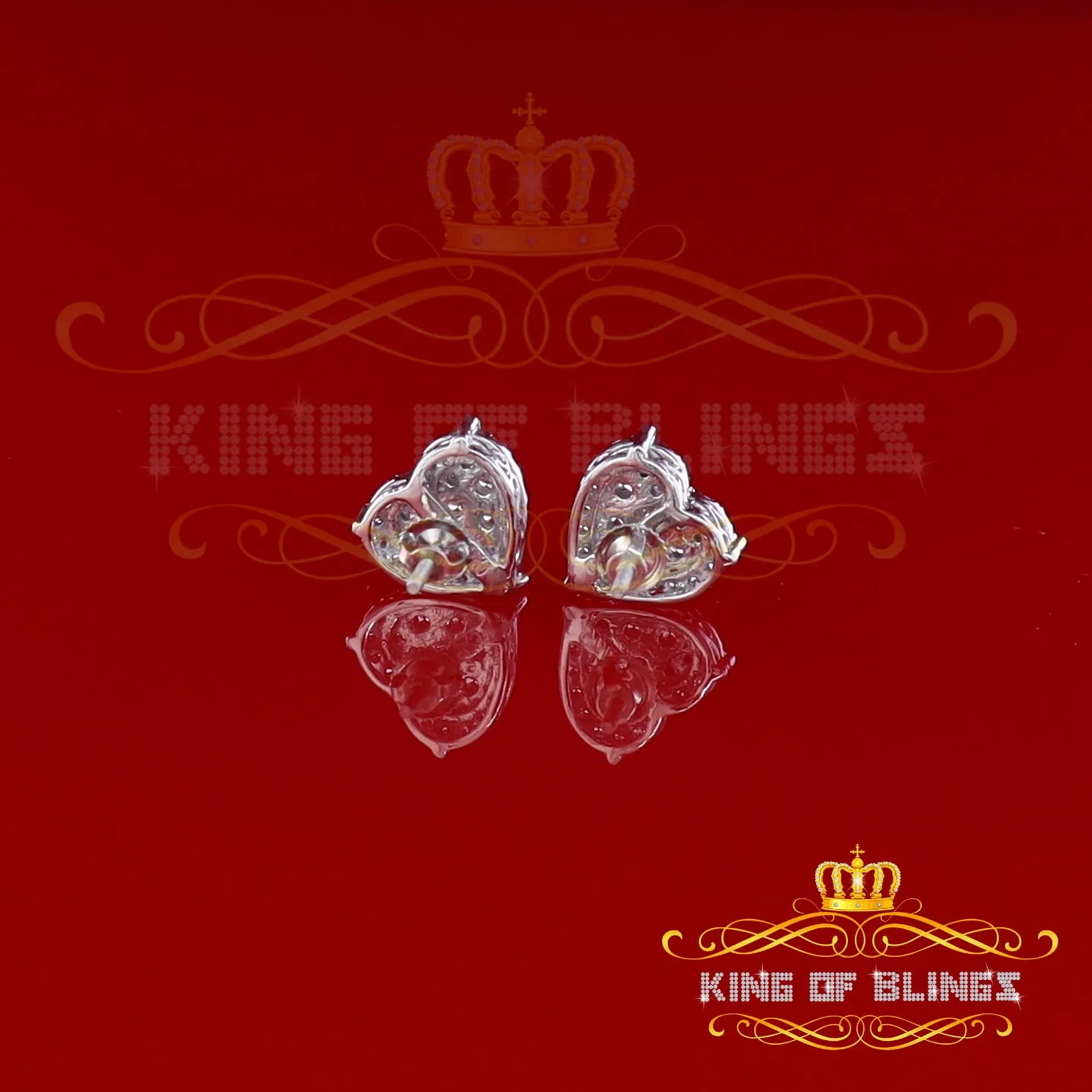 King of Blings- Aretes Para Hombre 925 White Silver 1.64ct Cubic Zirconia Heart Women's Earrings