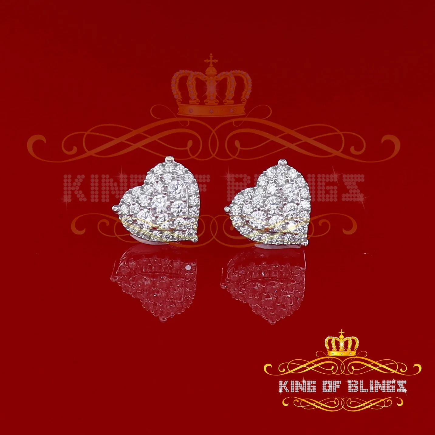 King of Blings- Aretes Para Hombre 925 White Silver 1.64ct Cubic Zirconia Heart Women's Earrings