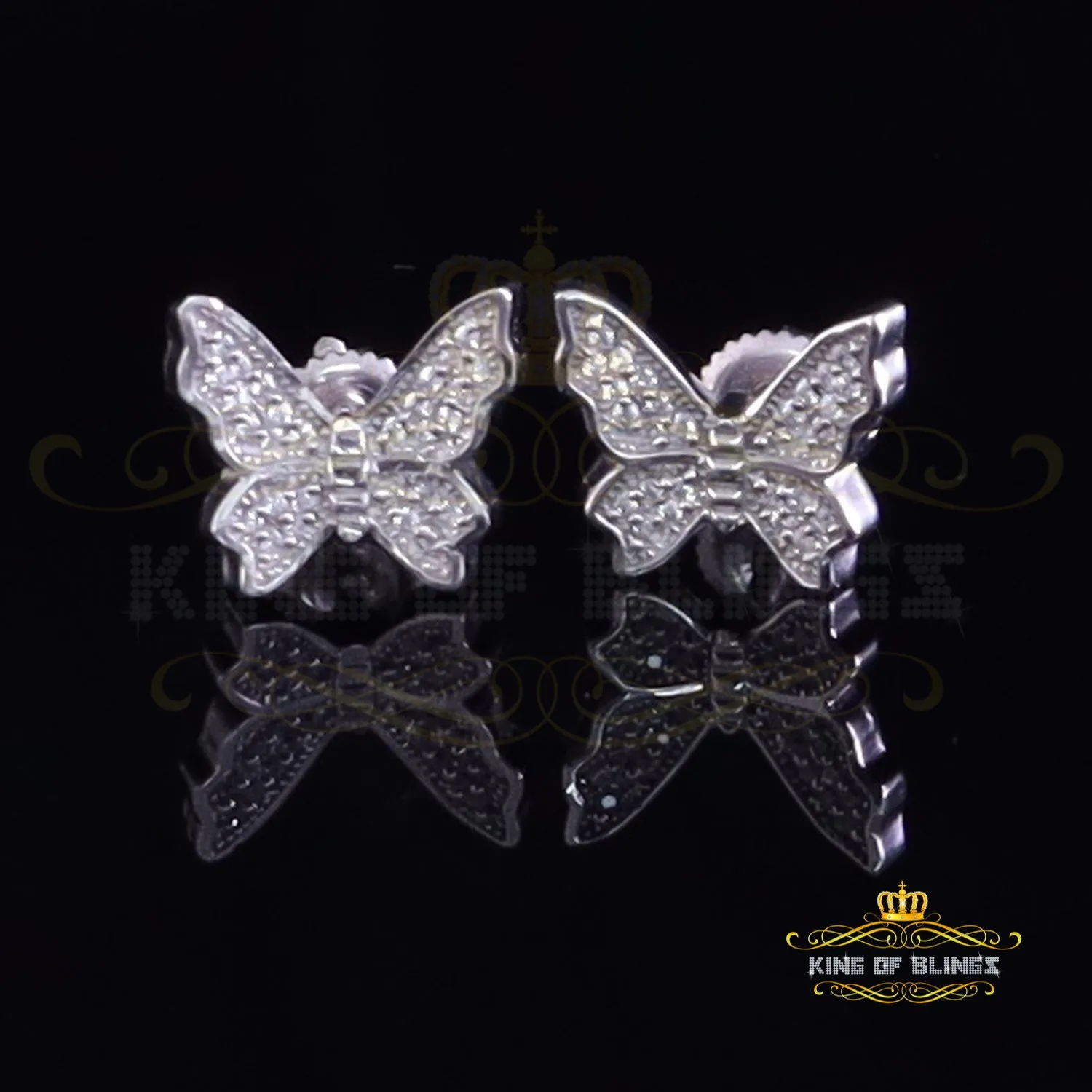 King of Blings- Women's 0.34ct Cubic Zirconia Butterfly Stud Earrings White 925 Sterling Silver