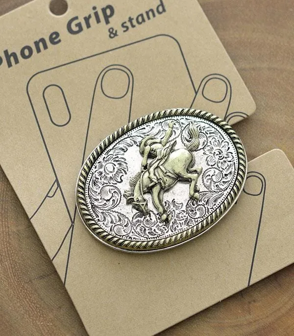 Large gold metal Cowboy bronc PHONE GRIP