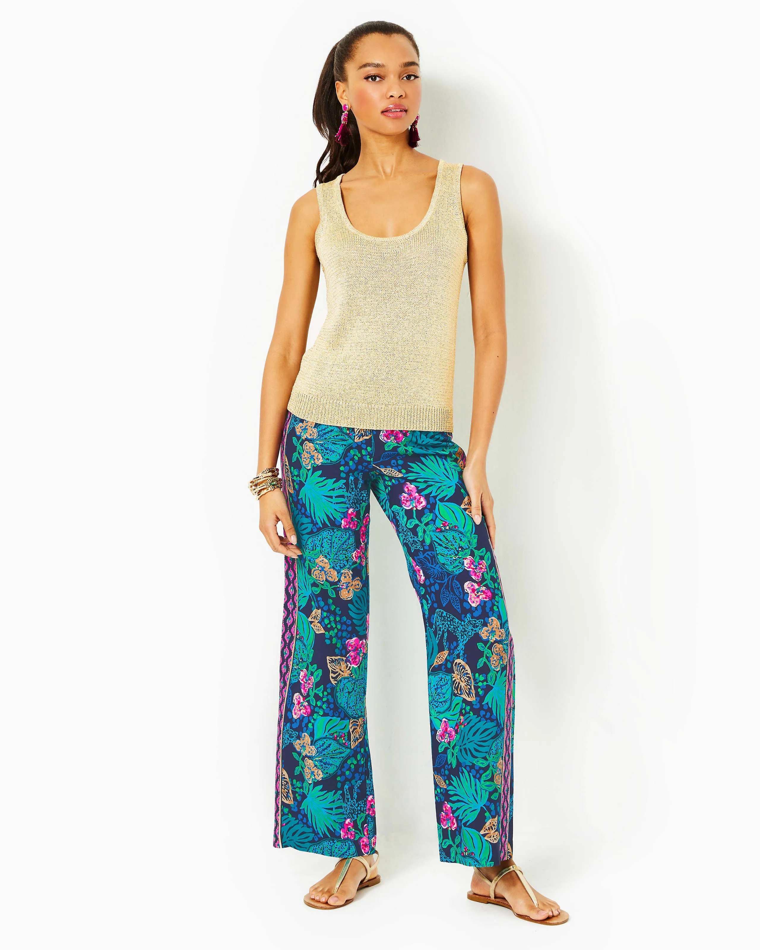 Lilly Pulitzer Women's 32" Bal Harbour Palazzo Pant - Low Tide Navy Life Of The Party Engineered Pant selected