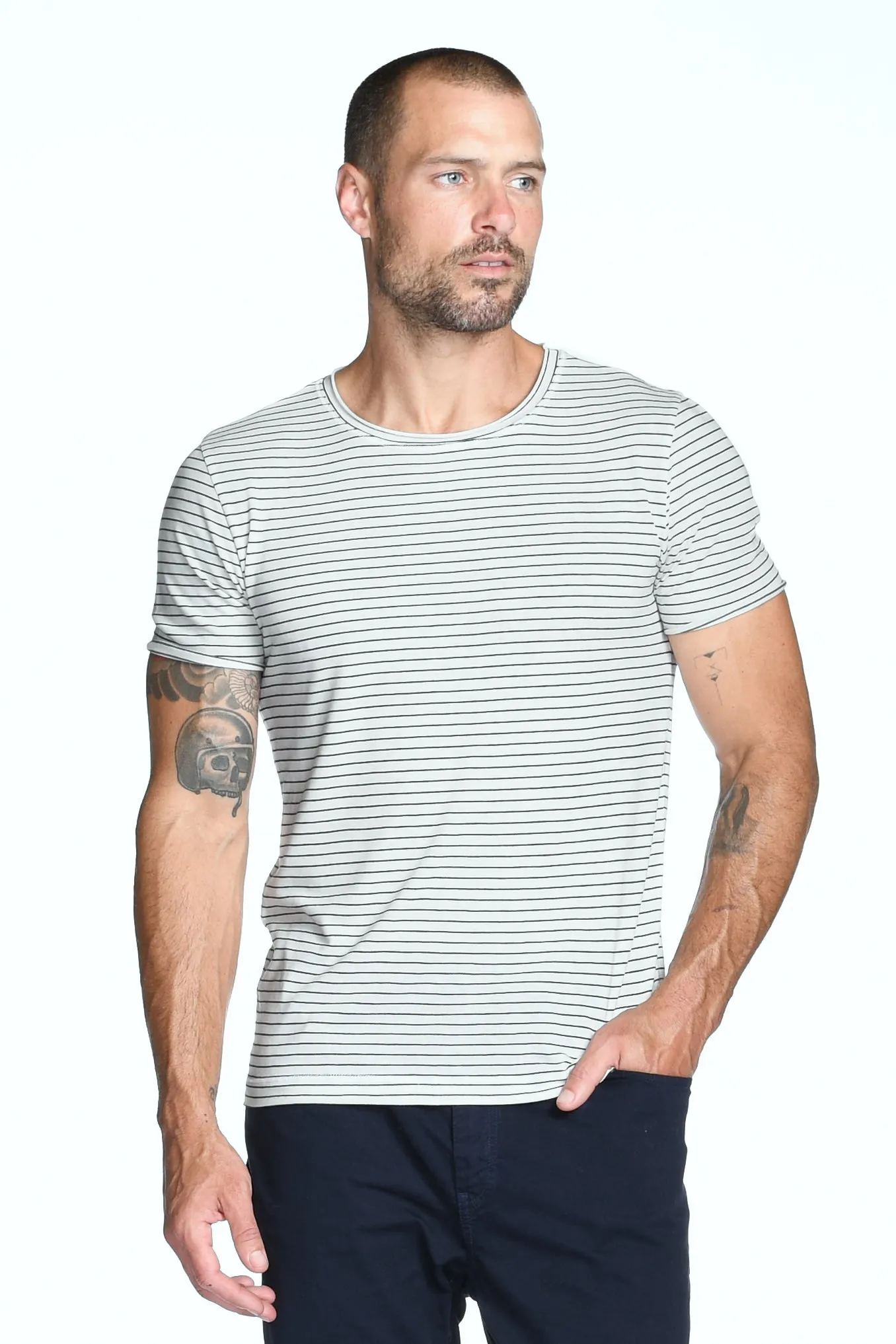 Men's Brolin Raw Neck Crew Stripe Tee