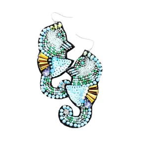 Multi Stone Sequin Seed Bead Seahorse Earrings