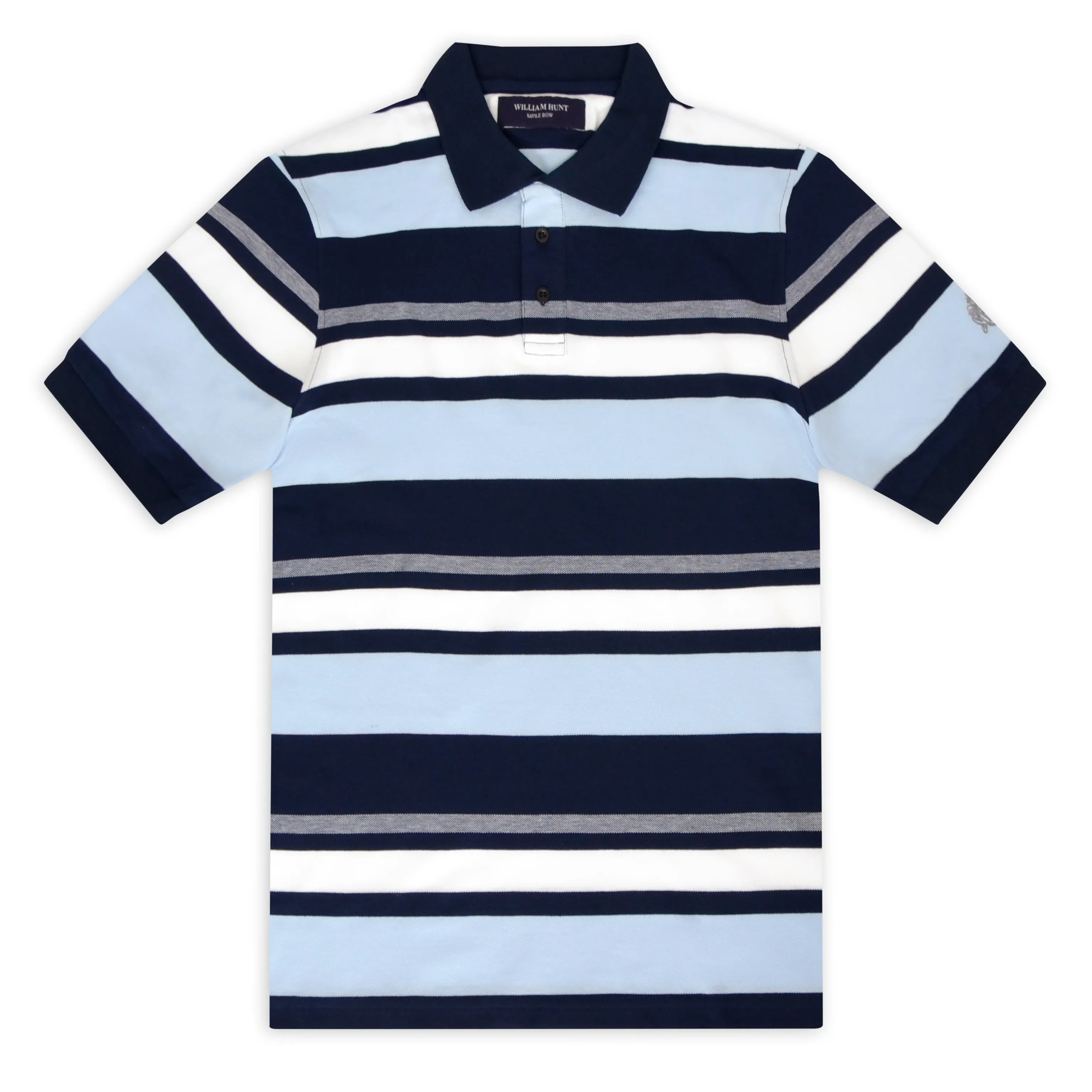 Navy, White, Sky and Grey Stripe Piqué Polo Top