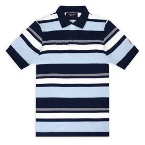 Navy, White, Sky and Grey Stripe Piqué Polo Top