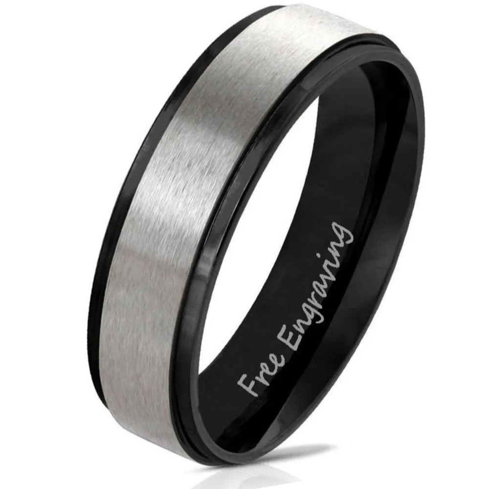 Personalized Men's Brushed Steel Promise Ring - Engraved Handwriting Promise Ring