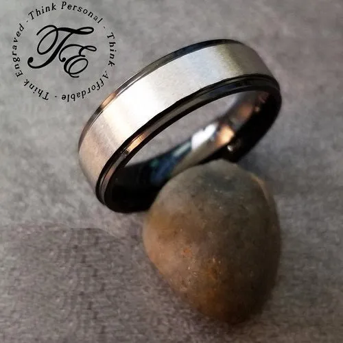 Personalized Men's Brushed Steel Promise Ring - Engraved Handwriting Promise Ring