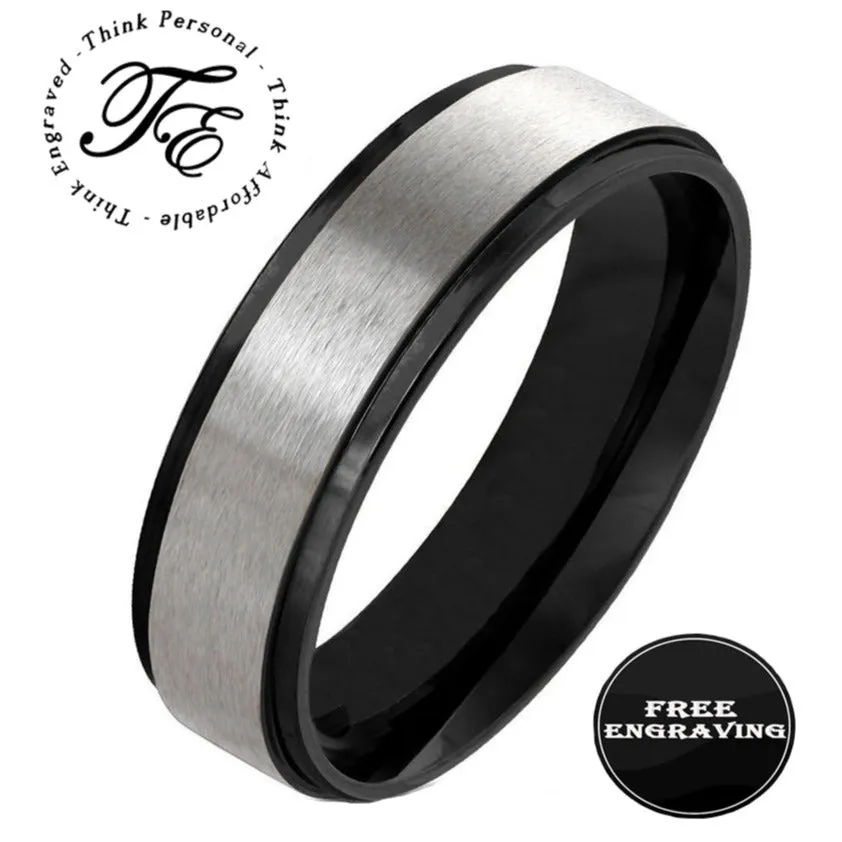 Personalized Men's Brushed Steel Promise Ring - Engraved Handwriting Promise Ring