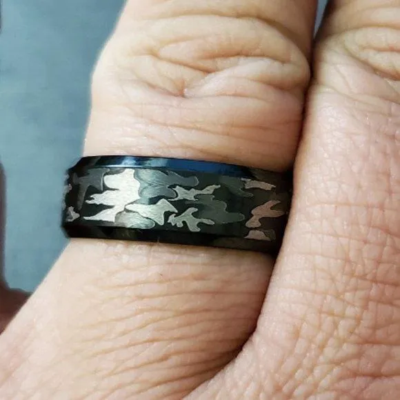 Personalized Men's Camo Promise Ring - Engraved Handwriting Camouflage Ring